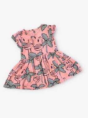 Tea Collection Baby Girls Flamingo & Palm Print Short Sleeve Wrap Neck Dress 12-